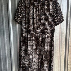 J. Crew Black and Cream silk blend Midi Dress size 10